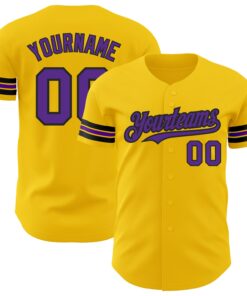 Custom Yellow Purple-Black Authentic Baseball Jersey