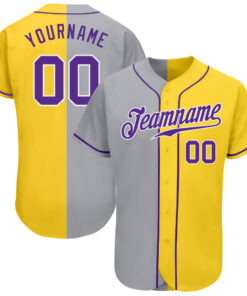Custom Yellow Purple Gray-White Authentic Split Fashion Baseball Jersey