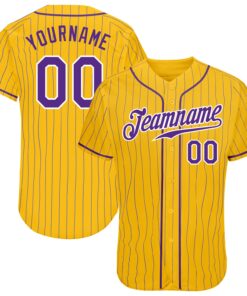 Custom Yellow Purple Pinstripe Purple-White Authentic Baseball Jersey
