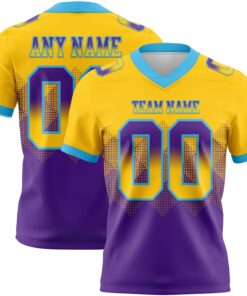 Custom Yellow Purple-Sky Blue Mesh Authentic Gradient Square Shape Flag Football Jersey