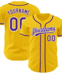 Custom Yellow Purple-White Authentic Baseball Jersey