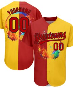 Custom Yellow Red-Black 3D Pattern Design Music Festival Watercolor Headphone With Musical Notes Authentic Baseball Jersey