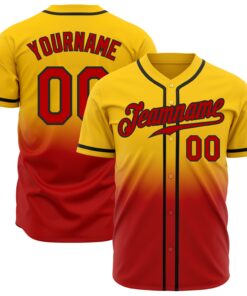 Custom Yellow Red-Black Authentic Fade Fashion Baseball Jersey