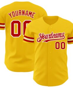 Custom Yellow Red-White Authentic Baseball Jersey