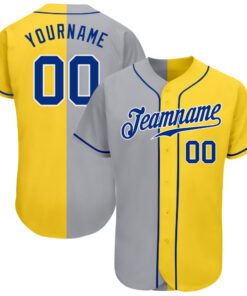 Custom Yellow Royal Gray-White Authentic Split Fashion Baseball Jersey