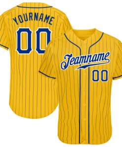 Custom Yellow Royal Pinstripe Royal-White Authentic Baseball Jersey