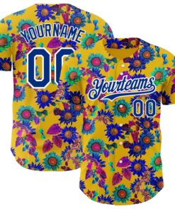 Custom Yellow Royal-White 3D Pattern Design Northeast China Big Flower Authentic Baseball Jersey