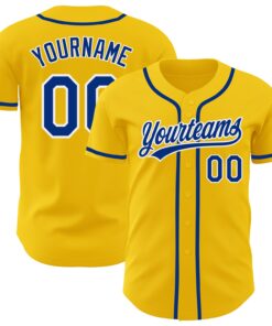 Custom Yellow Royal-White Authentic Baseball Jersey