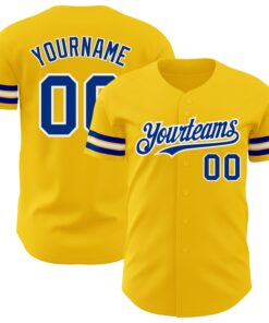 Custom Yellow Royal-White Authentic Baseball Jersey