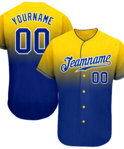 Custom Yellow Royal-White Authentic Fade Fashion Baseball Jersey