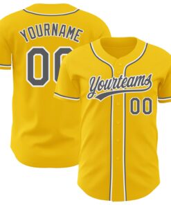 Custom Yellow Steel Gray-White Authentic Baseball Jersey