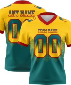 Custom Yellow Teal-Red Mesh Authentic Gradient Square Shape Flag Football Jersey