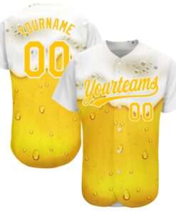 Custom Yellow White 3D Pattern Design Beer Authentic Baseball Jersey