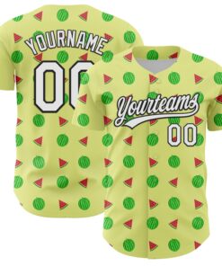 Custom Yellow White-Black 3D Hawaii Fruit Watermelon Authentic Baseball Jersey