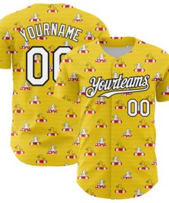 Custom Yellow White-Black 3D Pattern Design Duck Authentic Baseball Jersey