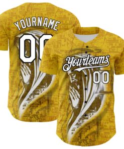 Custom Yellow White-Black 3D Pattern Design Religion Jesus Christ Authentic Baseball Jersey