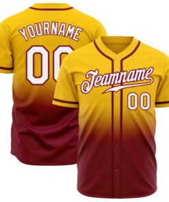 Custom Yellow White-Crimson Authentic Fade Fashion Baseball Jersey