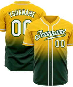 Custom Yellow White-Green Authentic Fade Fashion Baseball Jersey