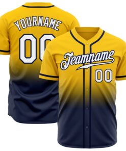 Custom Yellow White-Navy Authentic Fade Fashion Baseball Jersey