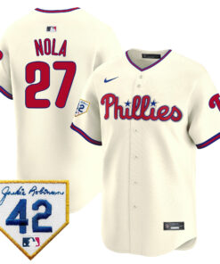 Aaron Nola 27 Philadelphia Phillies 2024 Jackie Robinson Patch Men Jersey - Cream