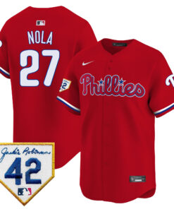 Aaron Nola 27 Philadelphia Phillies 2024 Jackie Robinson Patch Men Jersey - Red