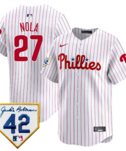 Aaron Nola 27 Philadelphia Phillies 2024 Jackie Robinson Patch Men Jersey - White