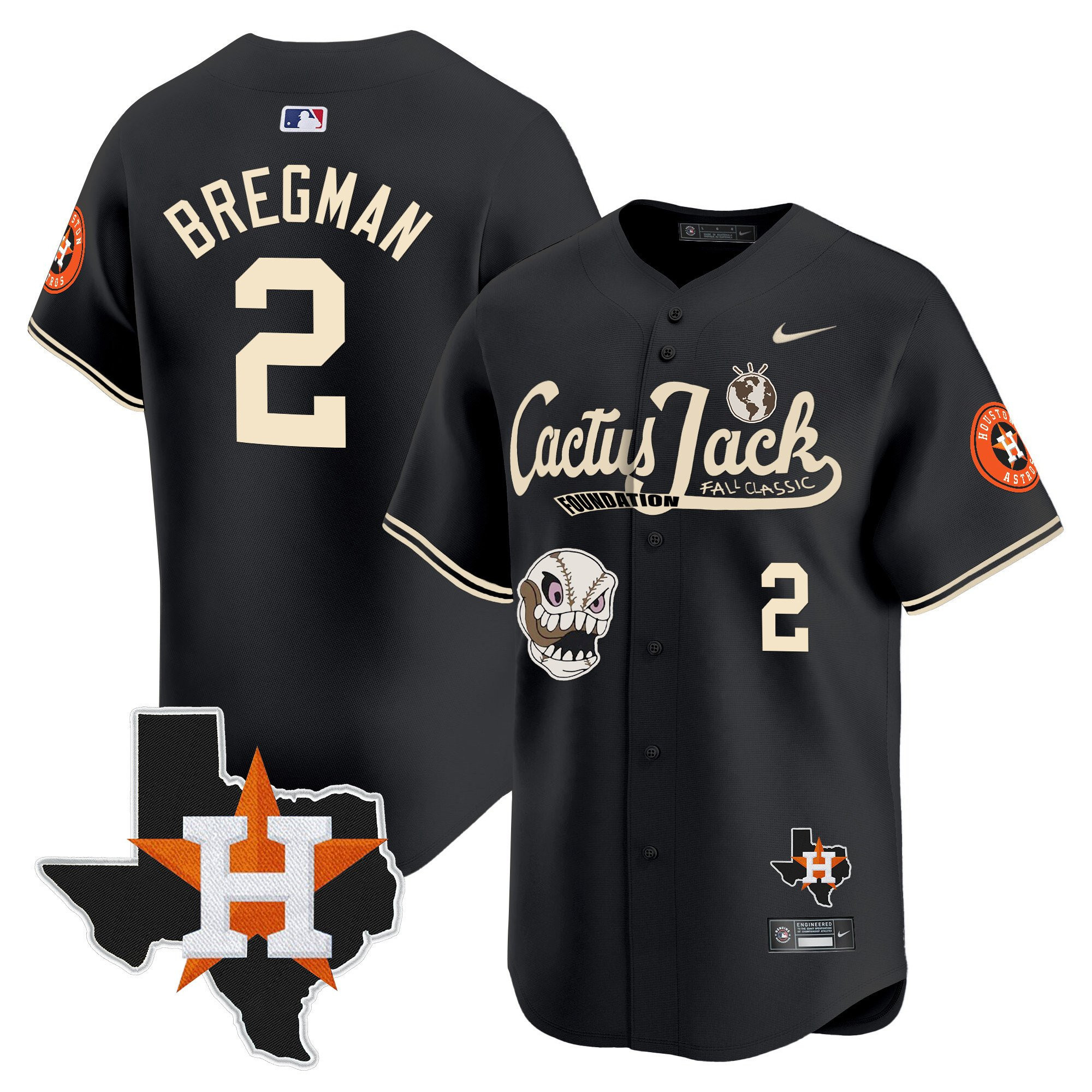 Alex Bregman 2 Houston Astros Cactus Jack Foundation Fall Classic Black Limited Jersey - Men