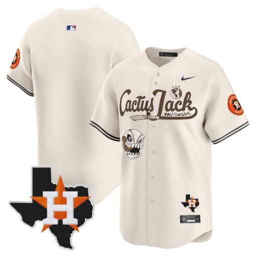 Alex Bregman 2 Houston Astros Cactus Jack Foundation Fall Classic Limited Jersey - Men, Cream  - Image 2