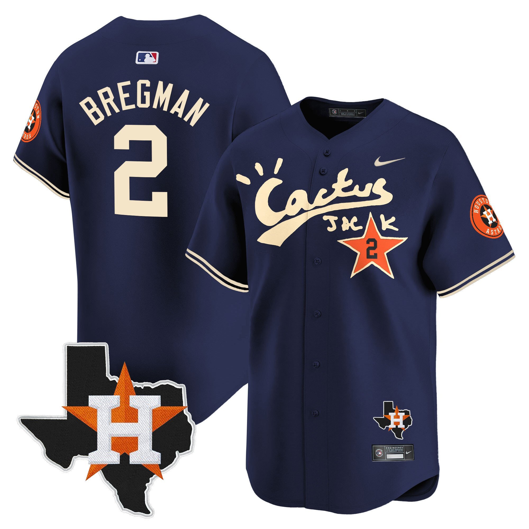 Alex Bregman 2 Houston Astros Cactus Jack Houston Patch Navy Limited Jersey - Men