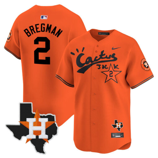 Alex Bregman 2 Houston Astros Cactus Jack Houston Patch Orange Limited Jersey - Men
