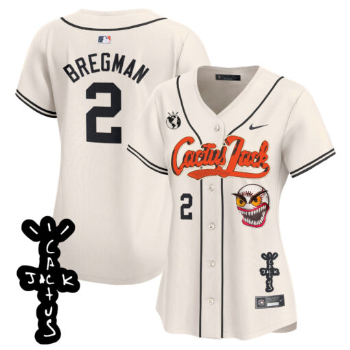 Alex Bregman 2 Houston Astros Cactus Jack Patch V2 Women Jersey - Cream