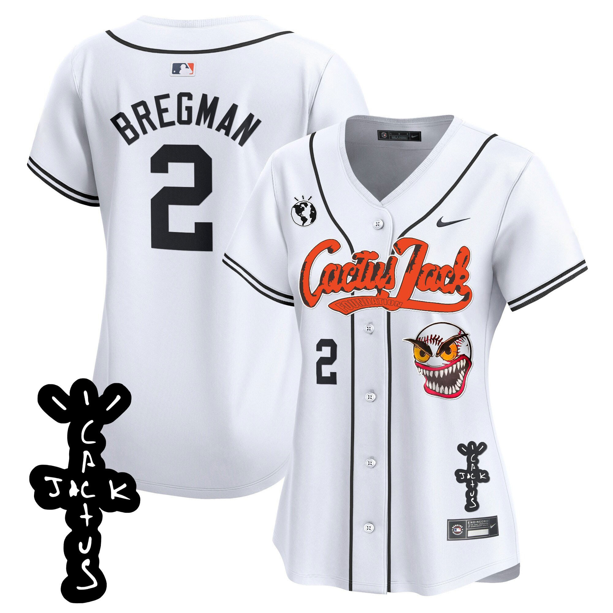 Alex Bregman 2 Houston Astros Cactus Jack Patch V2 Women Jersey - White