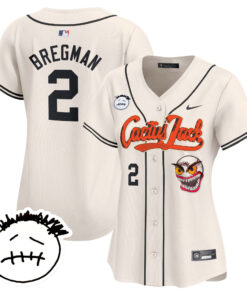 Alex Bregman 2 Houston Astros Cactus Jack Patch V3 Women Jersey - Cream