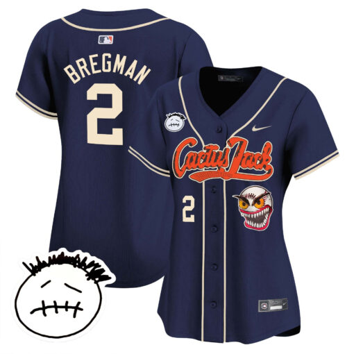 Alex Bregman 2 Houston Astros Cactus Jack Patch V3 Women Jersey - Navy
