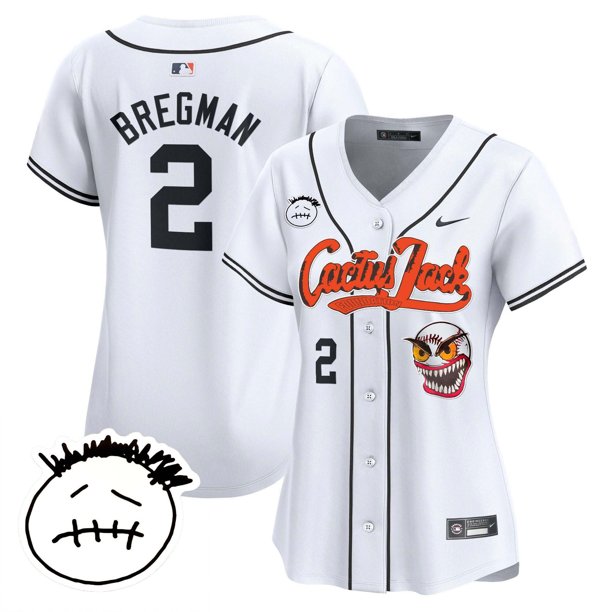 Alex Bregman 2 Houston Astros Cactus Jack Patch V3 Women Jersey - White