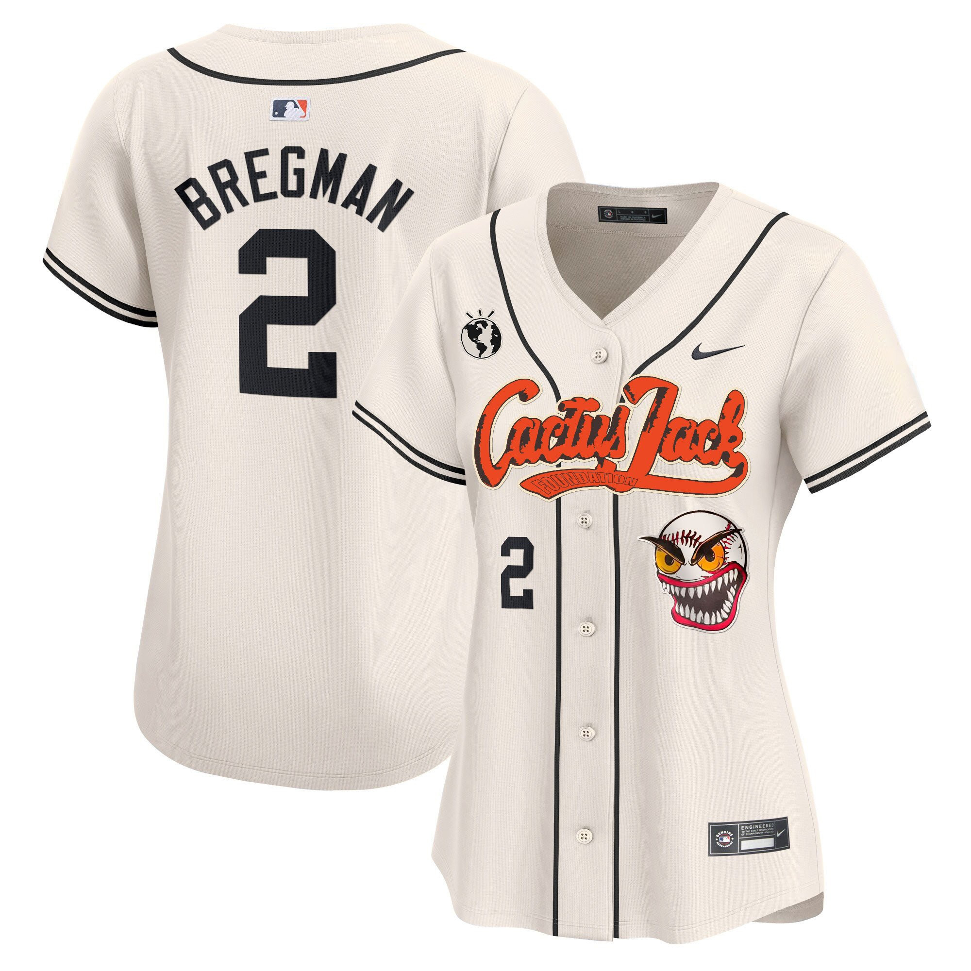Alex Bregman 2 Houston Astros Cactus Jack Patch Women Jersey - Cream