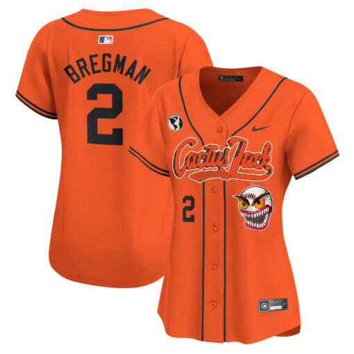 Alex Bregman 2 Houston Astros Cactus Jack Patch Women Jersey - Orange