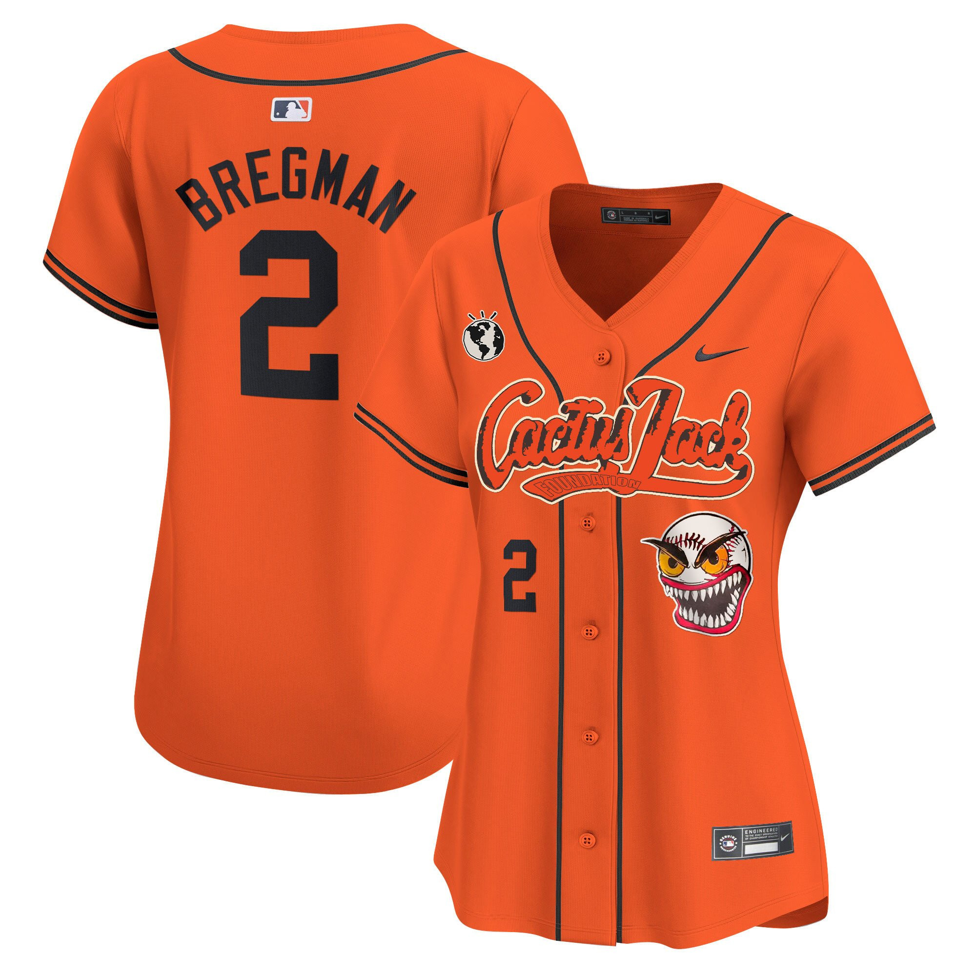 Alex Bregman 2 Houston Astros Cactus Jack Patch Women Jersey - Orange