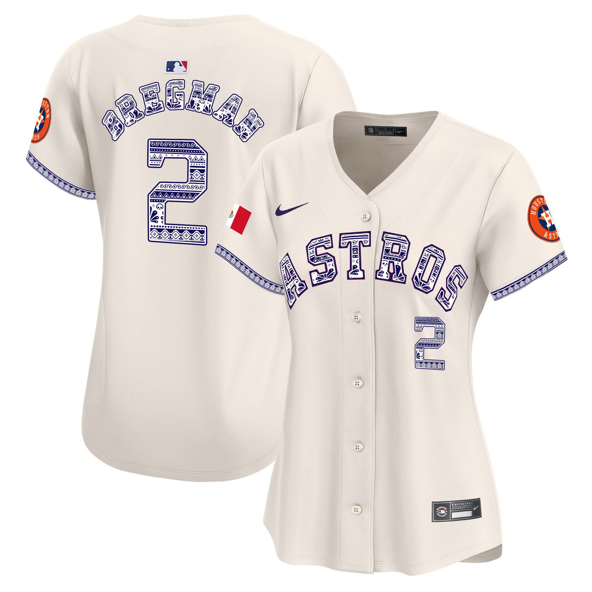 Alex Bregman 2 Houston Astros Mexico Women Jersey - Cream