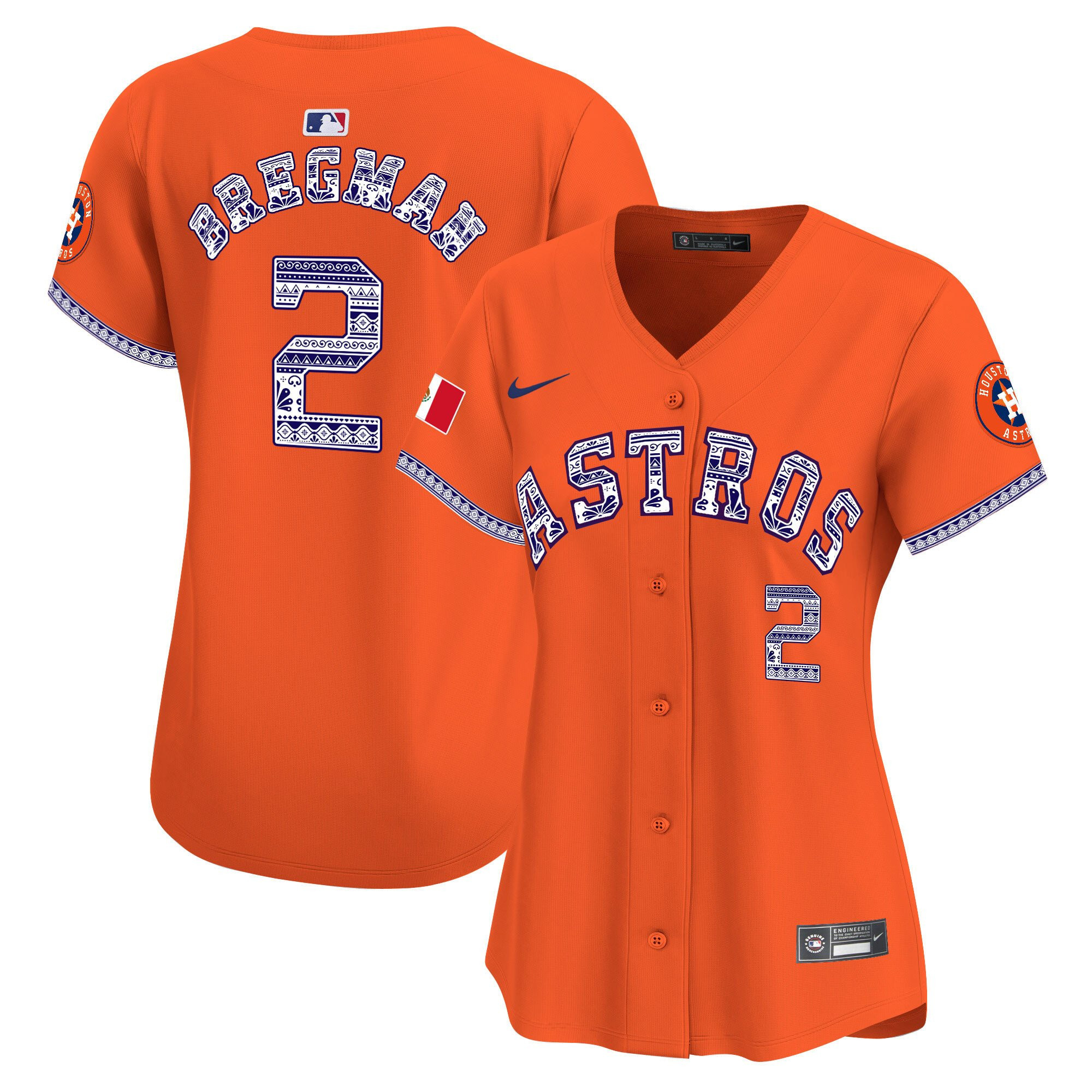 Alex Bregman 2 Houston Astros Mexico Women Jersey - Orange