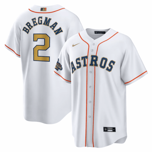 Alex Bregman 2 Houston Astros White/Gold 2023 Gold Collection Men Jersey