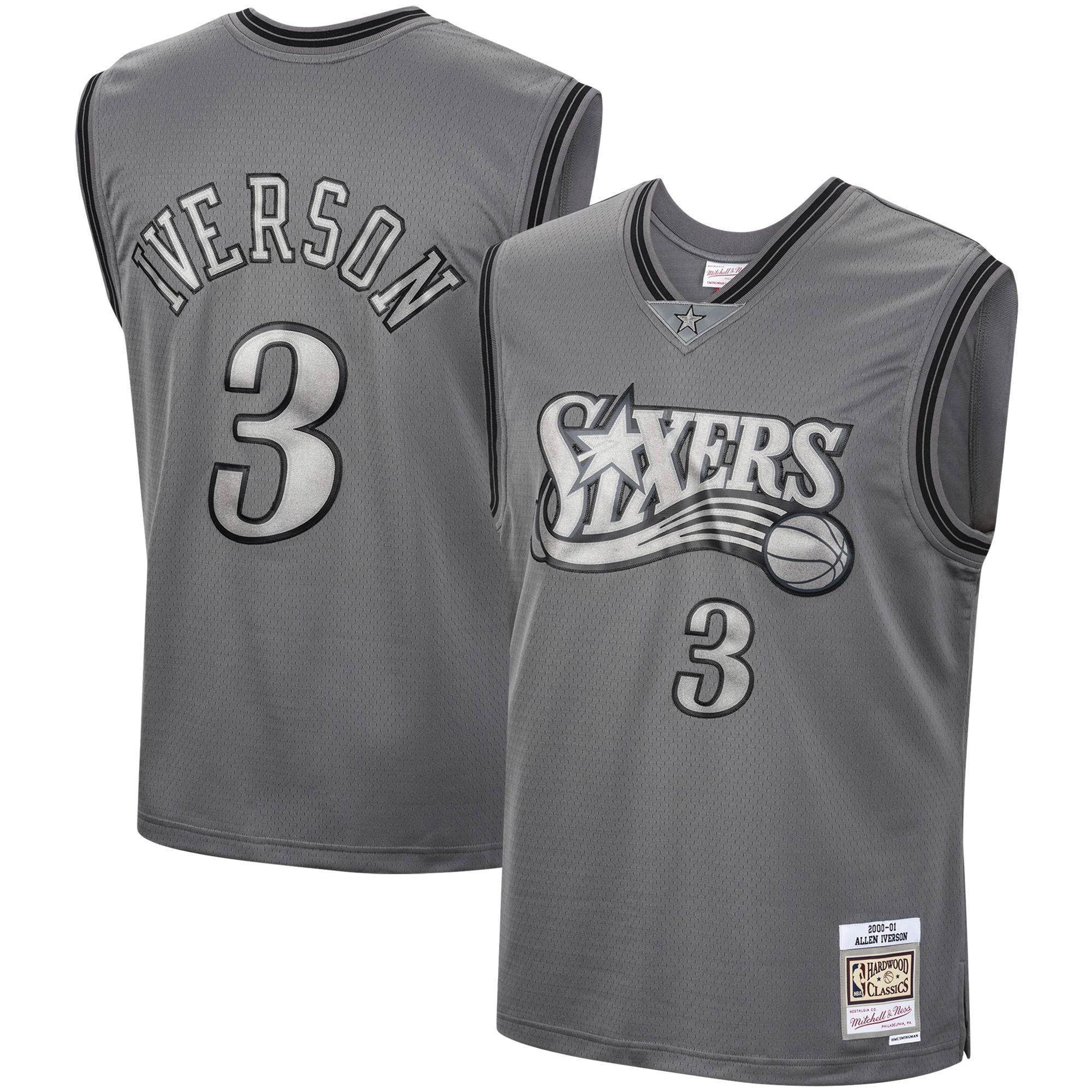 Allen Iverson Philadelphia 76ers Mitchell & Ness Hardwood Classics Retired Player 2000/01 Metal Works Swingman Jersey â€“ Charcoal - JS465