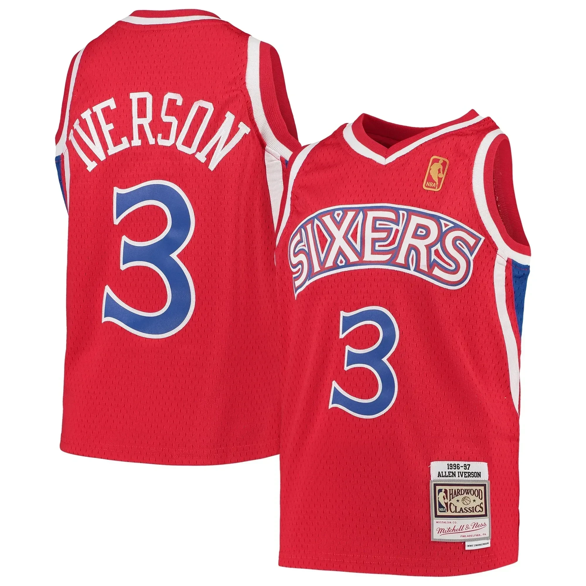 Allen Iverson Philadelphia 76ers Mitchell & Ness Youth 1996-97 Hardwood Classics Swingman Throwback Jersey - Red - JS676