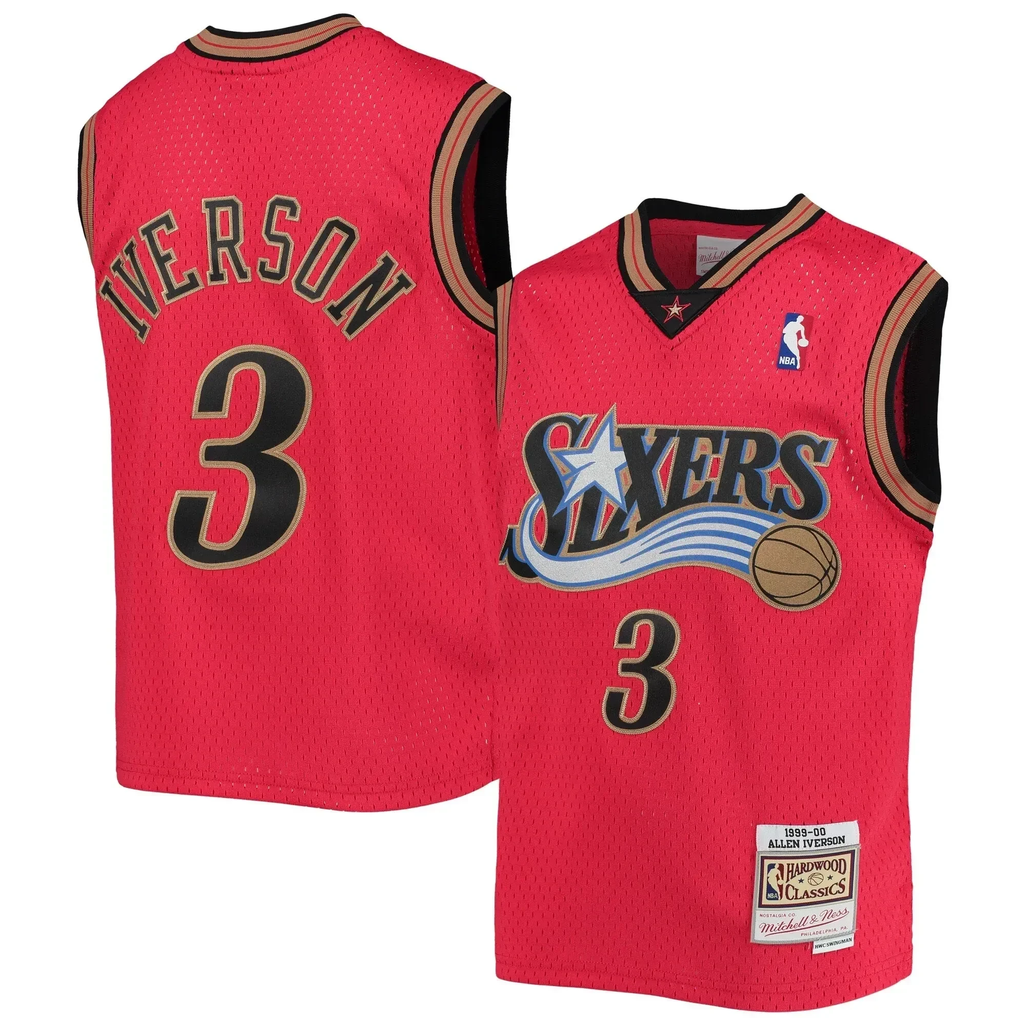 Allen Iverson Philadelphia 76ers Mitchell & Ness Youth 1999-00 Hardwood Classics Reload Jersey â€“ Red - JS708