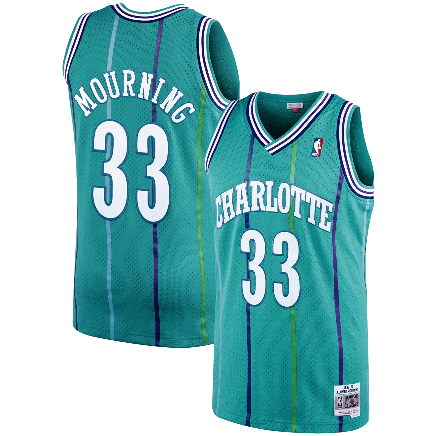 Alonzo Mourning Charlotte Hornets Mitchell & Ness 1992-93 Hardwood Classics Swingman Player Jersey - Teal Jersey - JS208