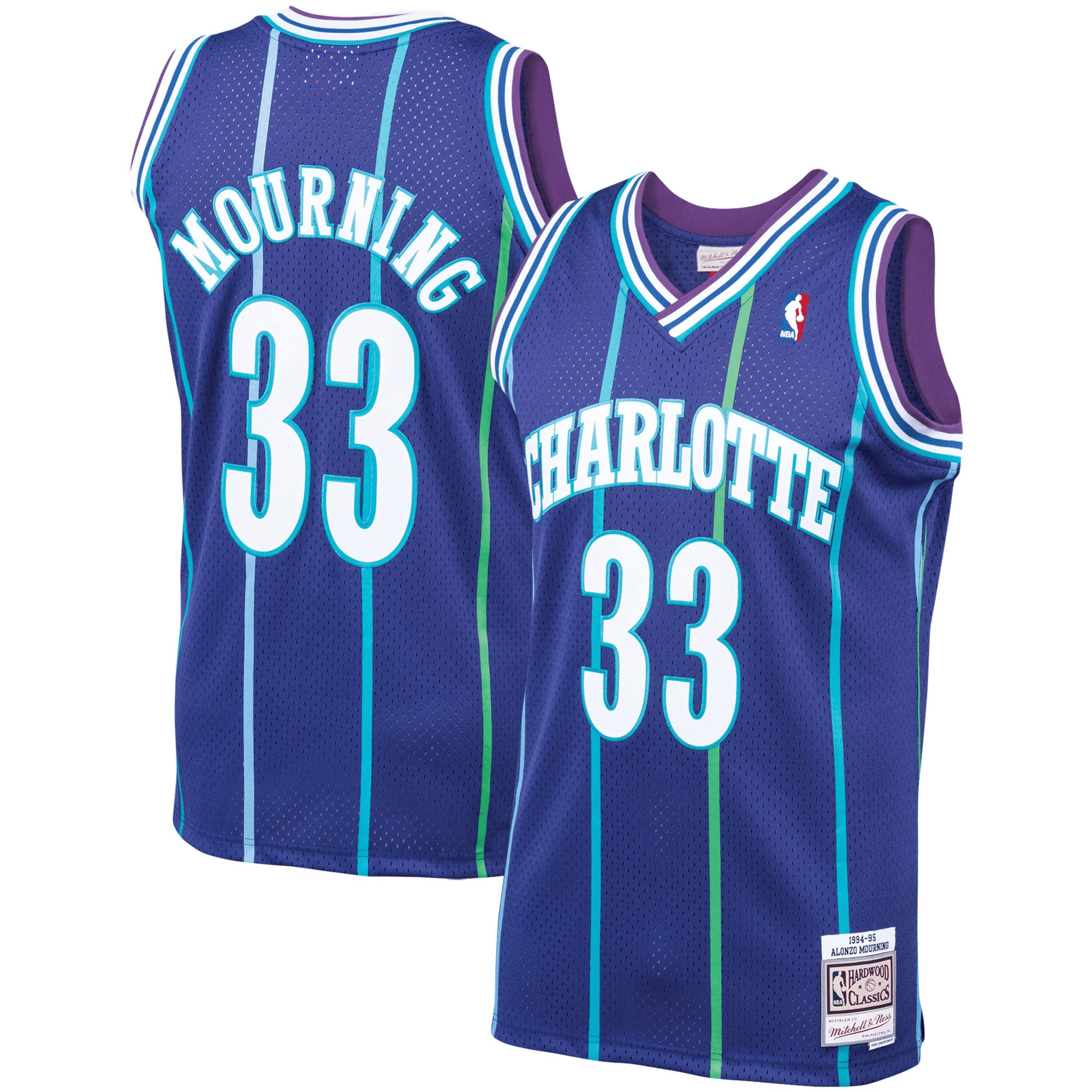 Alonzo Mourning Charlotte Hornets Mitchell & Ness 1994-95 Hardwood Classics Swingman Jersey - Purple Jersey - JS825