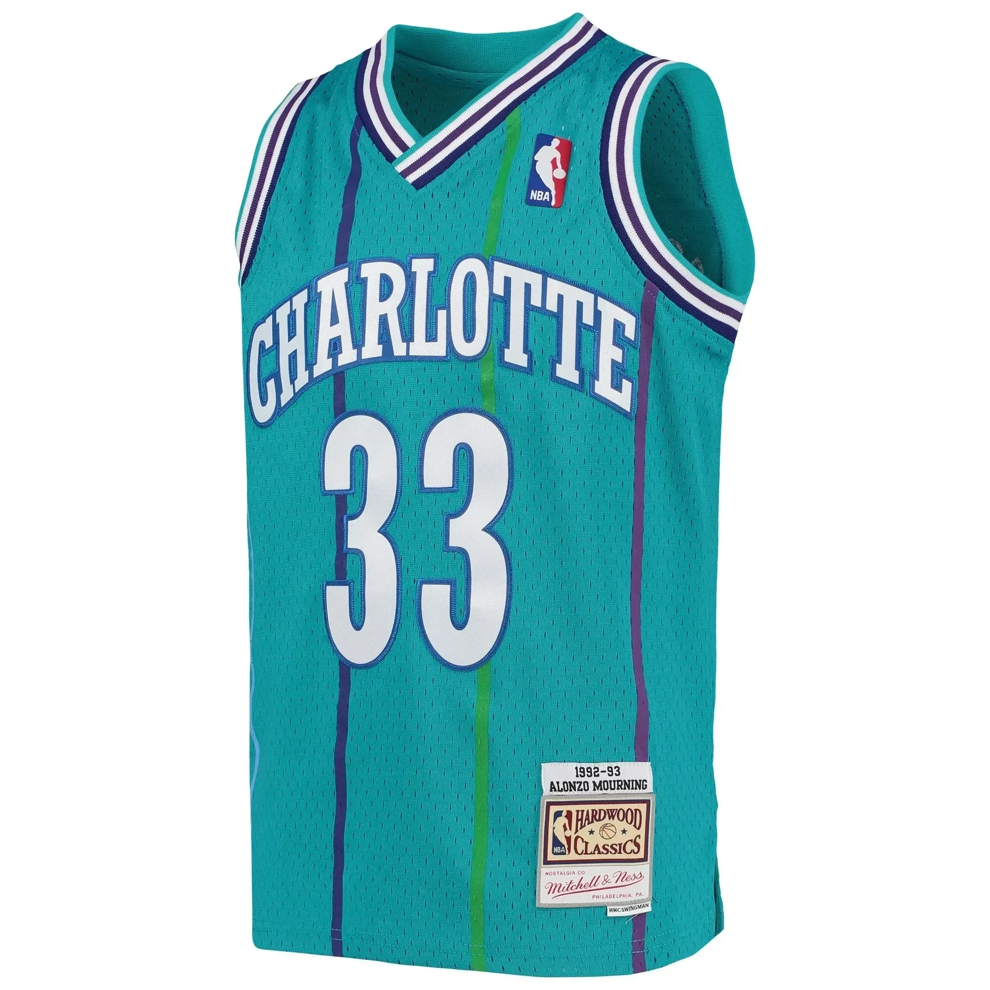 Alonzo Mourning Charlotte Hornets Mitchell & Ness Youth 1992-93 Hardwood Classics Swingman Jersey - Teal - JS405