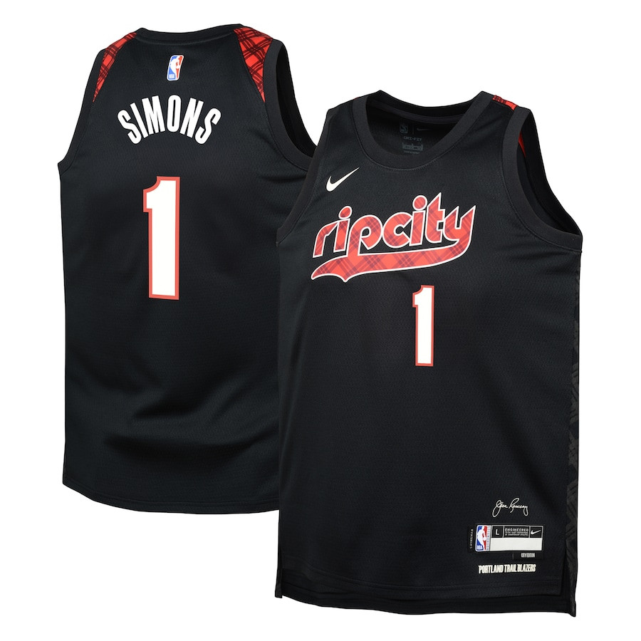 Anfernee Simons 1 Portland Trail Blazers 2023/24 City Edition Swingman YOUTH Jersey - Black - JS379
