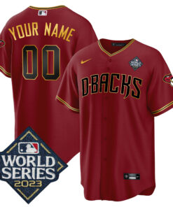 Arizona Diamondbacks 2023 World Series Patch Men Custom Jersey - Crimson Gold