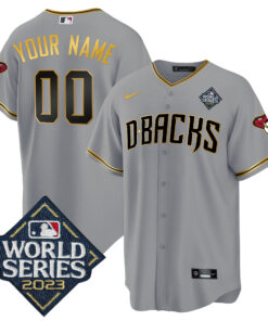 Arizona Diamondbacks 2023 World Series Patch Men Custom Jersey - Gray Gold
